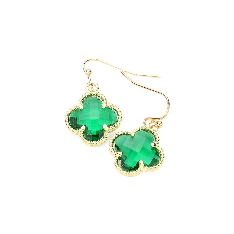 Emerald Quatrefoil Stone Cluster Dangle Earrings