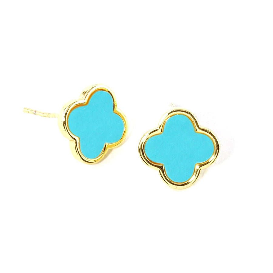 Dazzling Turquoise Quatrefoil Clover Stud Earrings