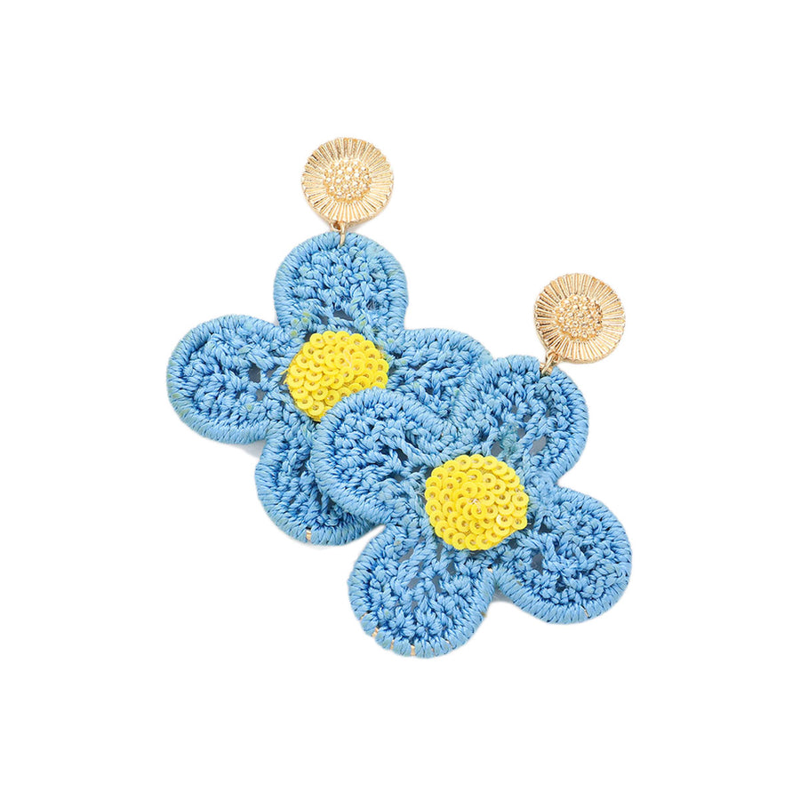 Blue Crochet Floral Dangle Earrings