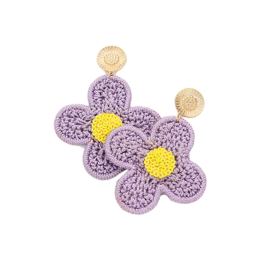 Blue Crochet Floral Dangle Earrings