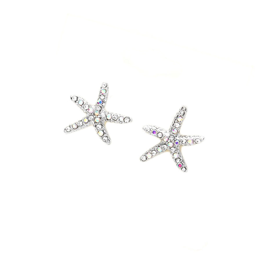 Aqua Crystal Starfish Stud Earrings