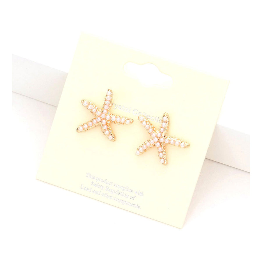 Aqua Crystal Starfish Stud Earrings