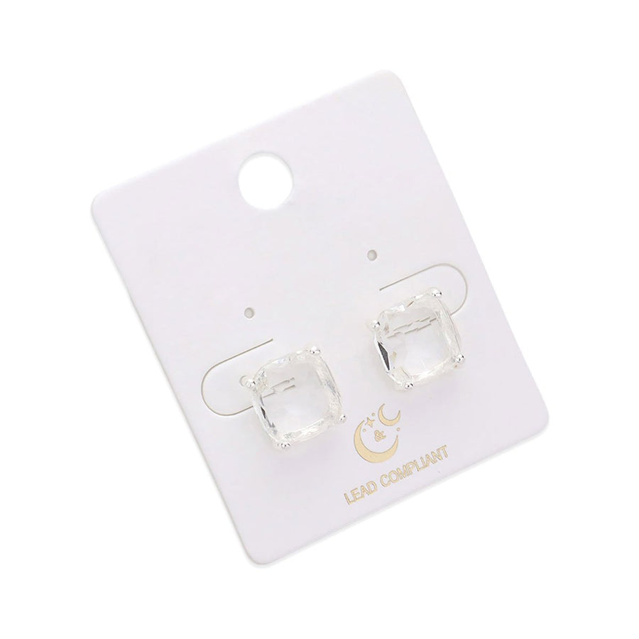 Blue Cushion Square Stone Stud Earrings
