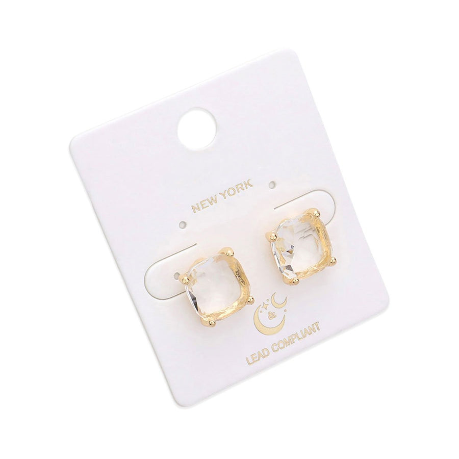 Blue Cushion Square Stone Stud Earrings