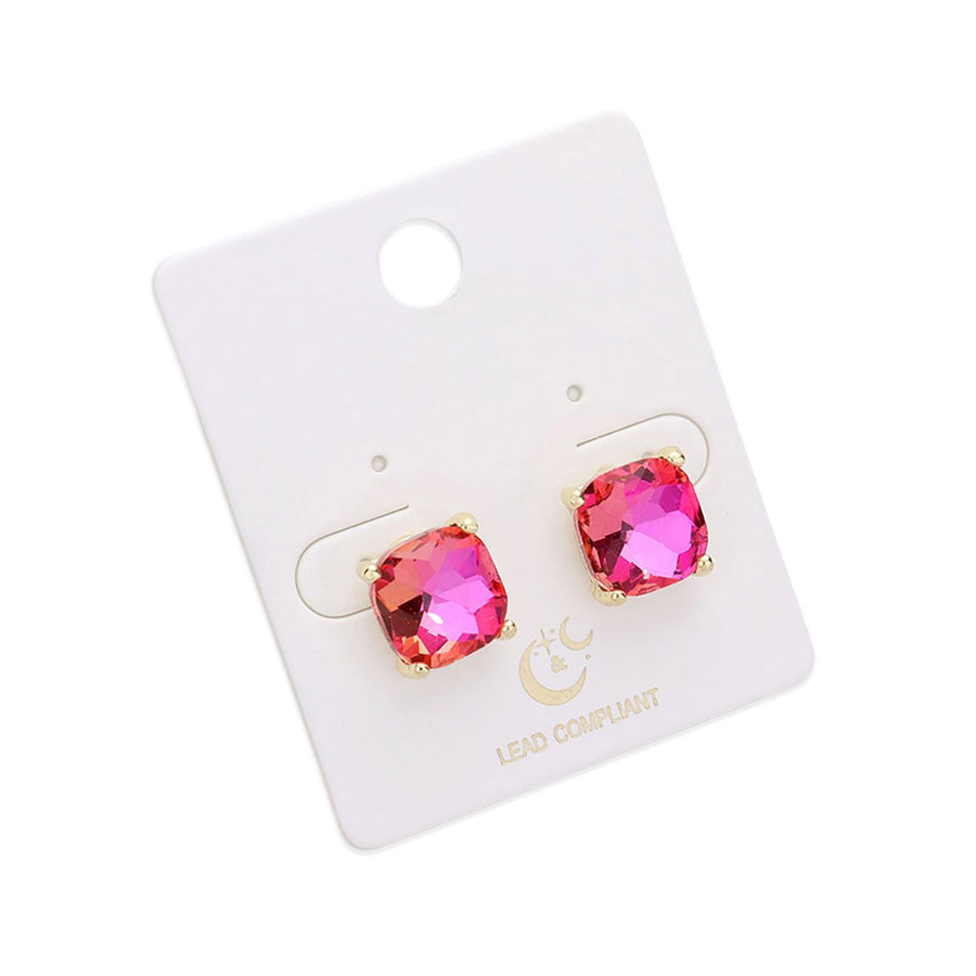 Blue Cushion Square Stone Stud Earrings