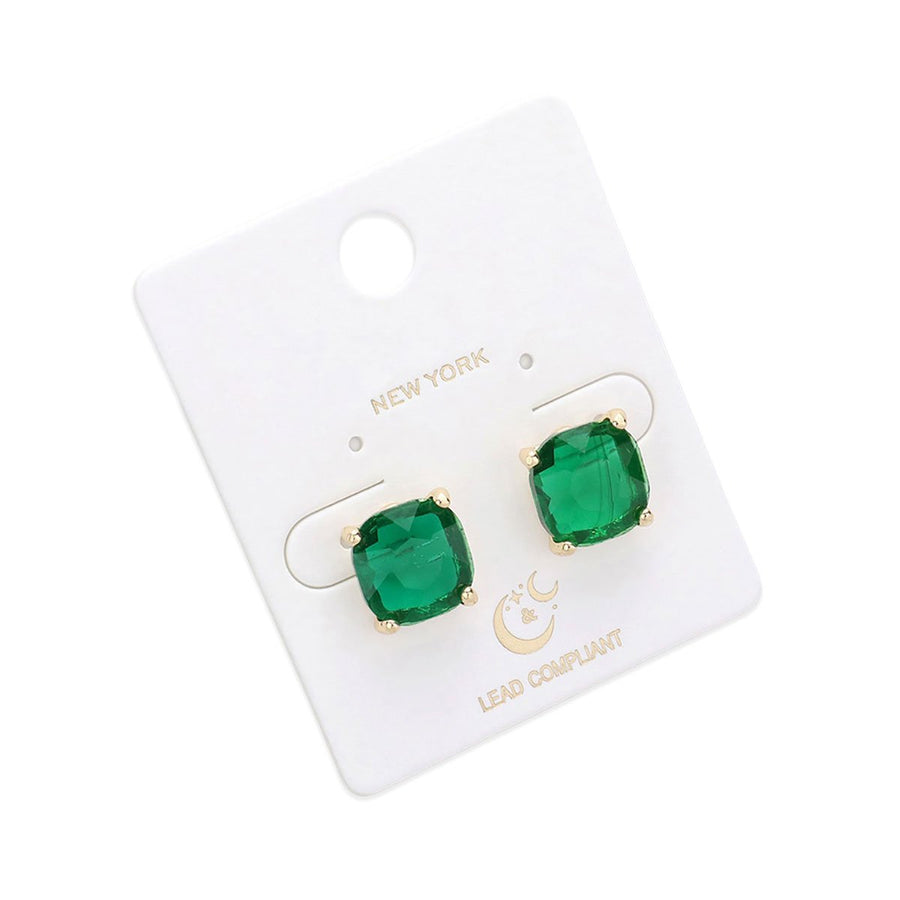 Blue Cushion Square Stone Stud Earrings