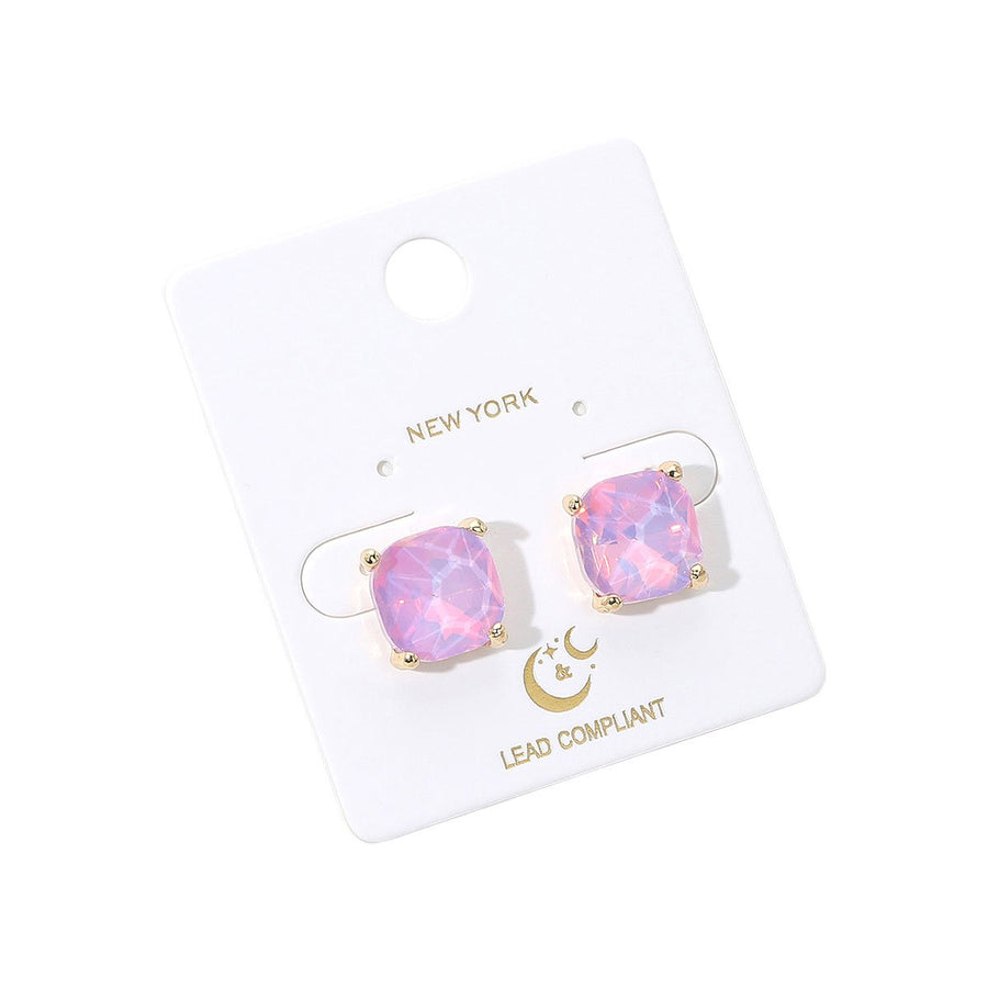 Blue Cushion Square Stone Stud Earrings