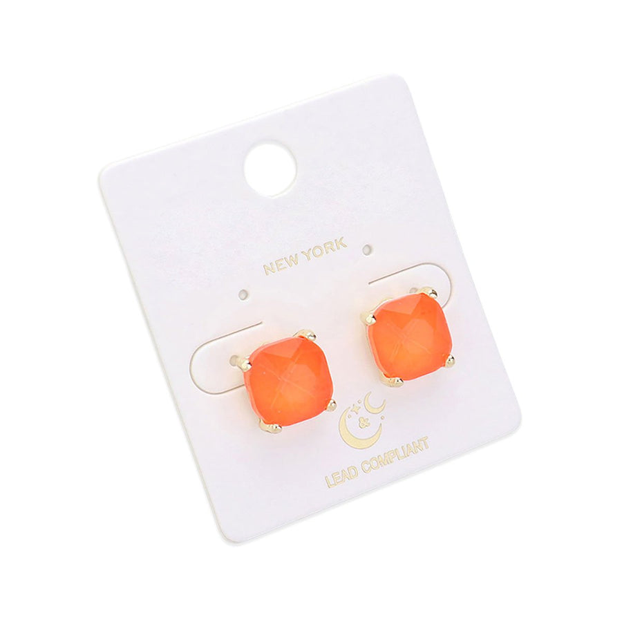 Blue Cushion Square Stone Stud Earrings