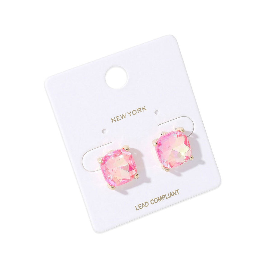 Blue Cushion Square Stone Stud Earrings