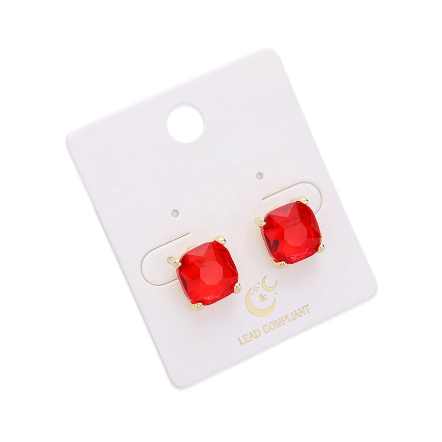 Blue Cushion Square Stone Stud Earrings