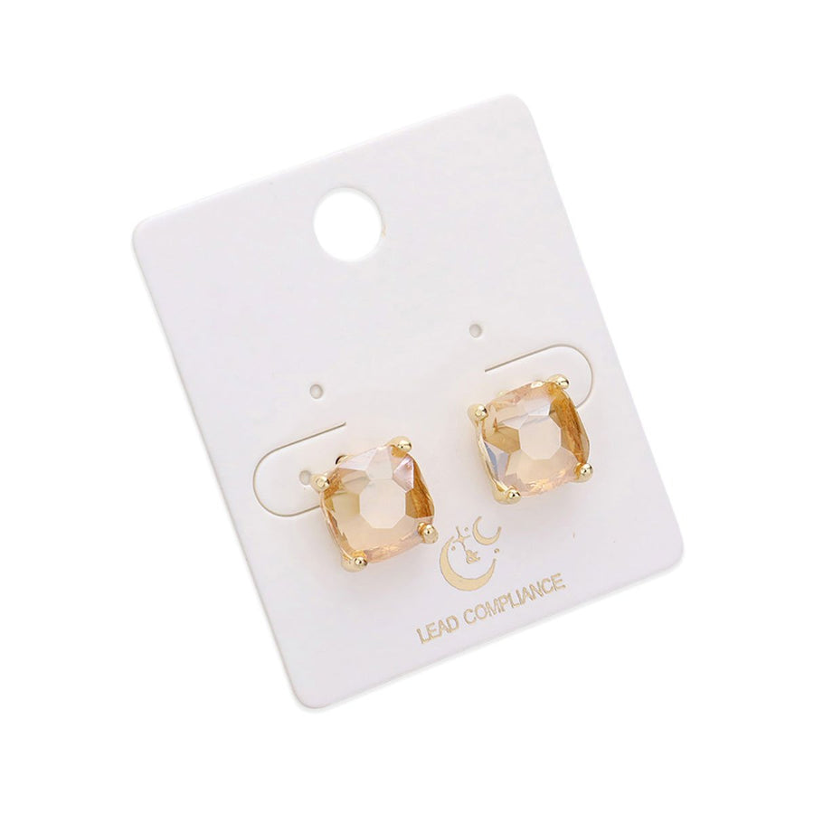 Blue Cushion Square Stone Stud Earrings