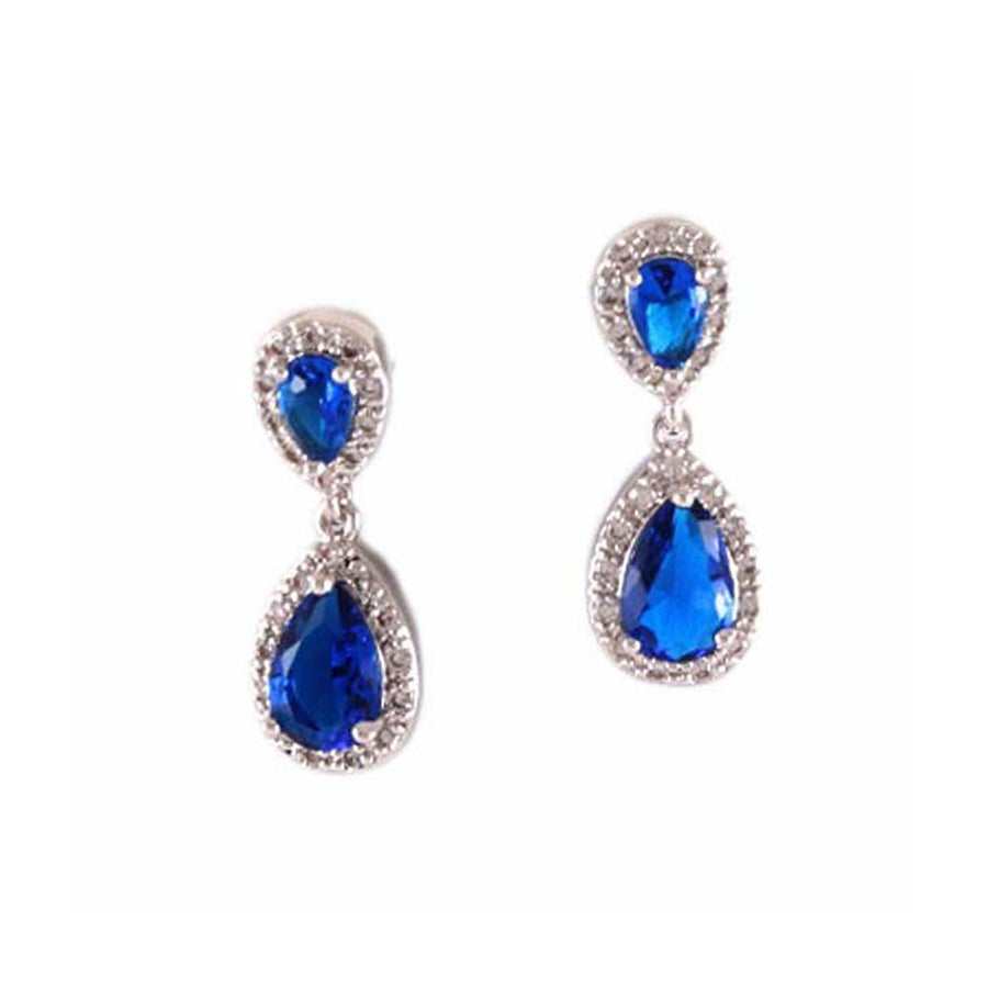 Shimmering Blue Cubic Zirconia Tear drop Statement Earrings