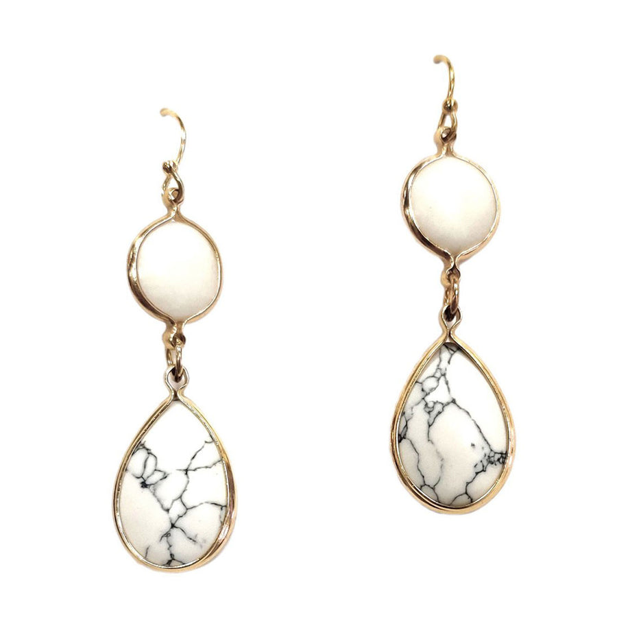 Stylish White Teardrop Gold Tone Dangle Earrings