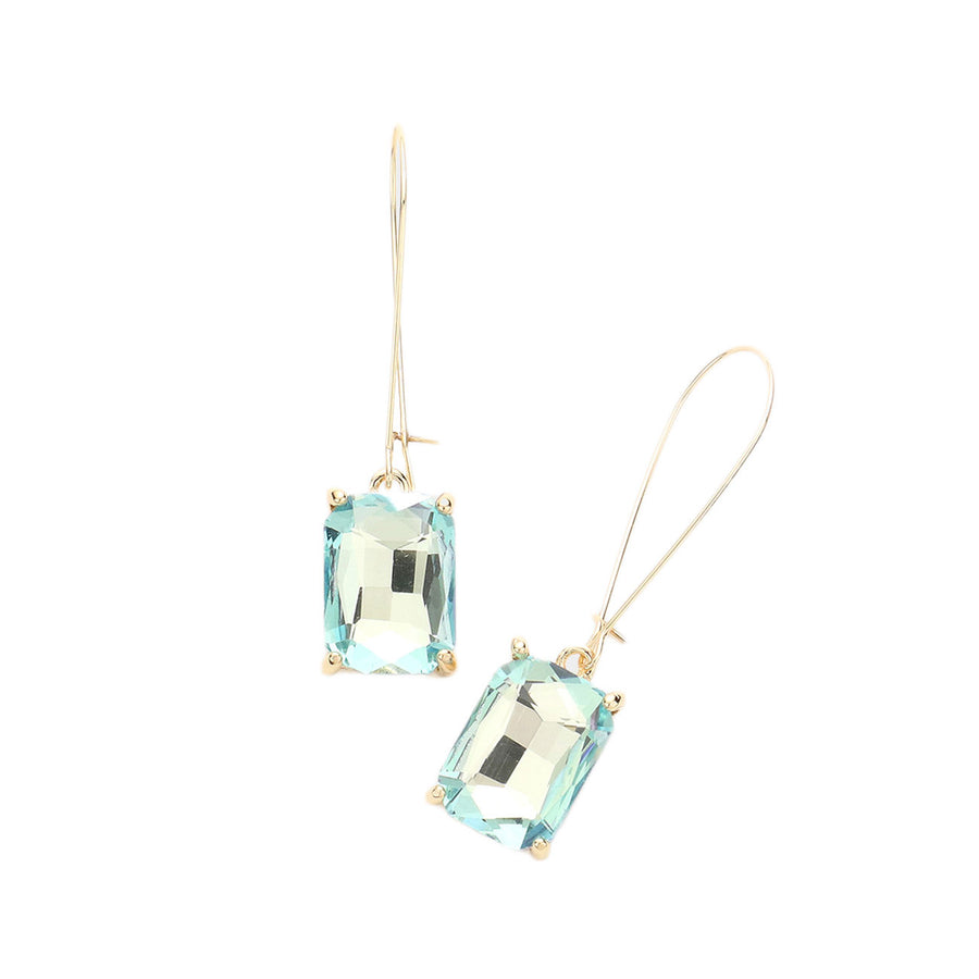 Dazzling Blue Emerald Cut Stone Dangle Earrings