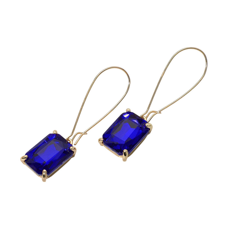 Dazzling Blue Emerald Cut Stone Dangle Earrings