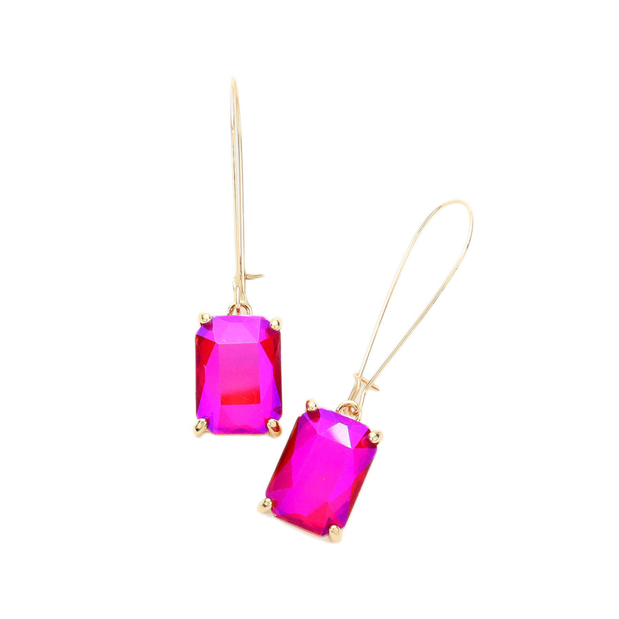 Dazzling Blue Emerald Cut Stone Dangle Earrings
