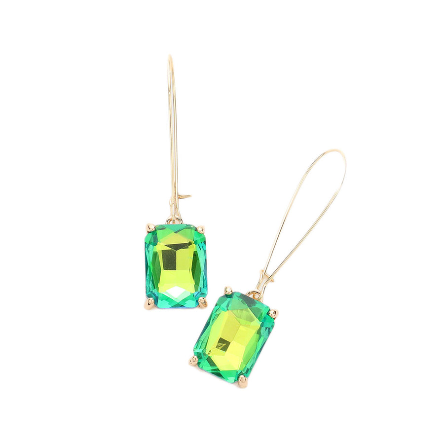 Dazzling Blue Emerald Cut Stone Dangle Earrings