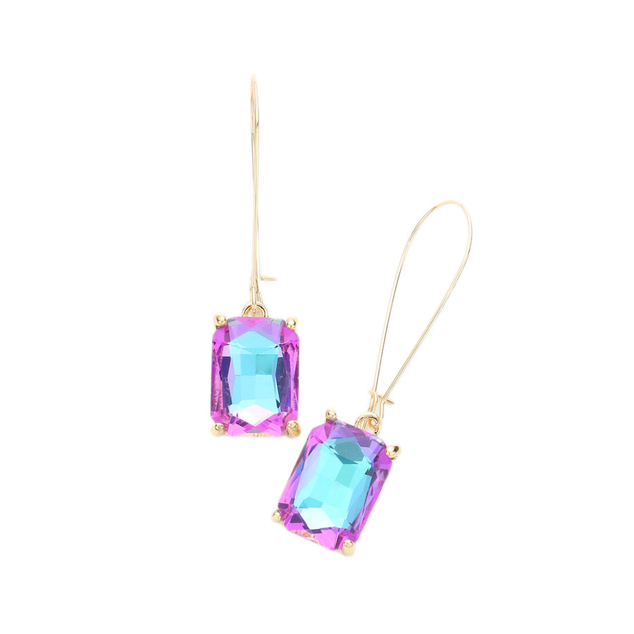 Dazzling Blue Emerald Cut Stone Dangle Earrings