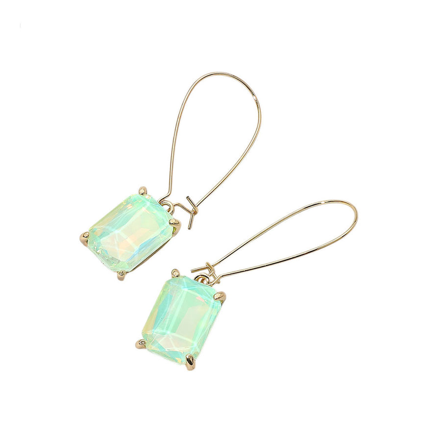 Dazzling Blue Emerald Cut Stone Dangle Earrings