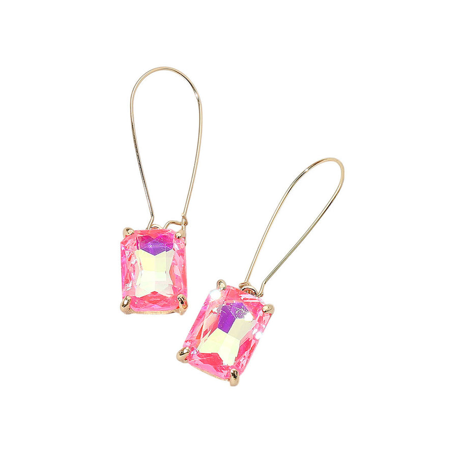 Dazzling Blue Emerald Cut Stone Dangle Earrings