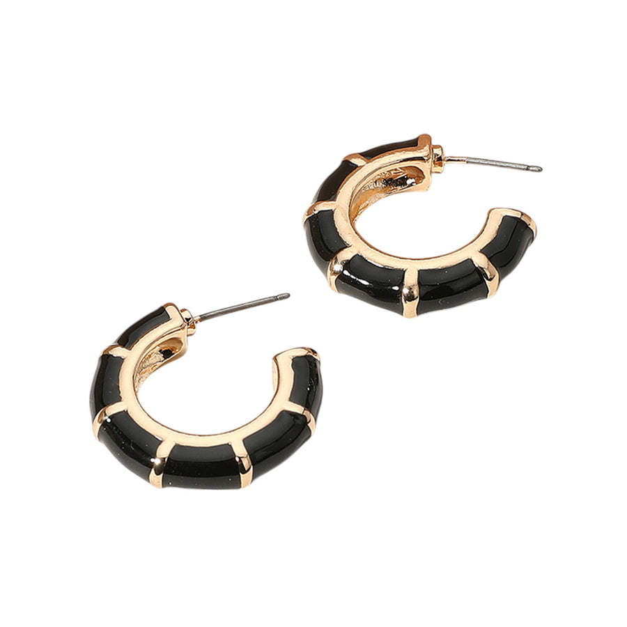 Yellow Enamel Bamboo Hoop Earrings