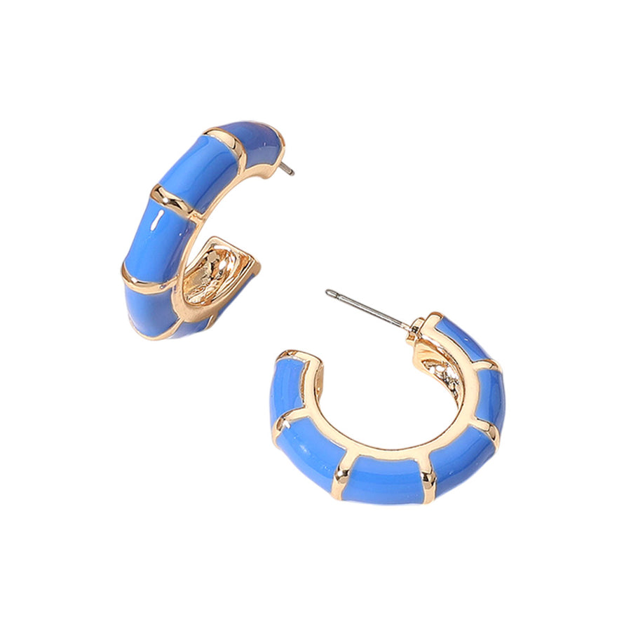 Yellow Enamel Bamboo Hoop Earrings