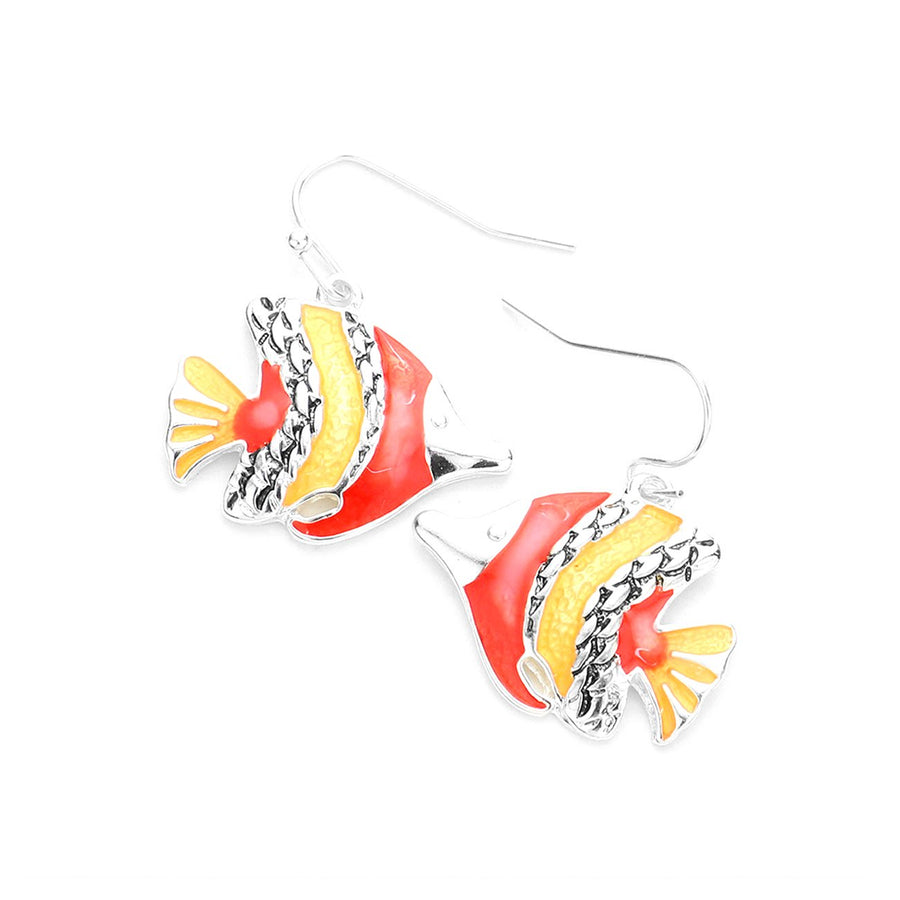 Whimsical Red Enamel Fish Dangle Earrings