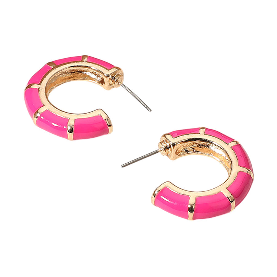 Yellow Enamel Bamboo Hoop Earrings