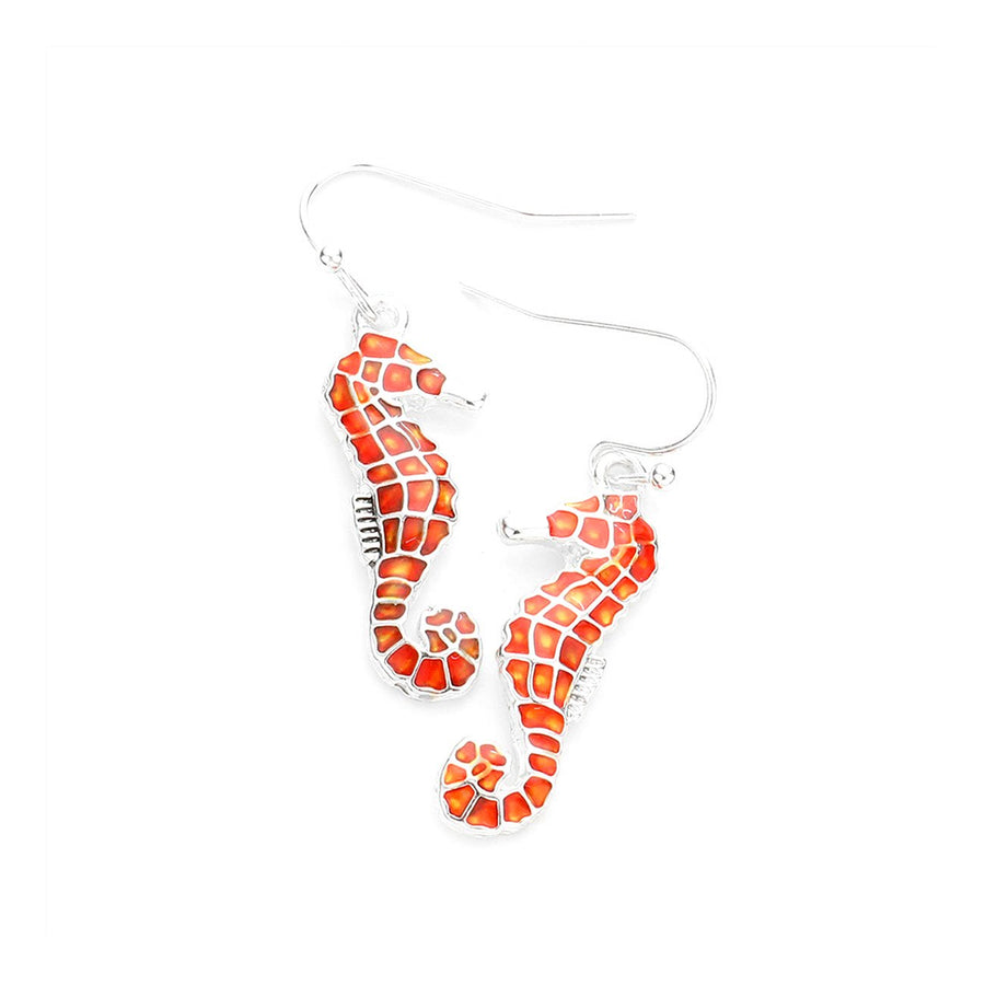 Whimsical Red Enamel Seahorse&nbsp; Dangle Earrings