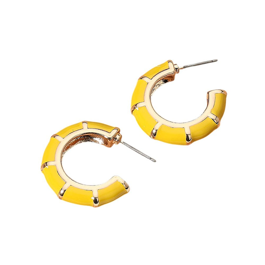 Yellow Enamel Bamboo Hoop Earrings