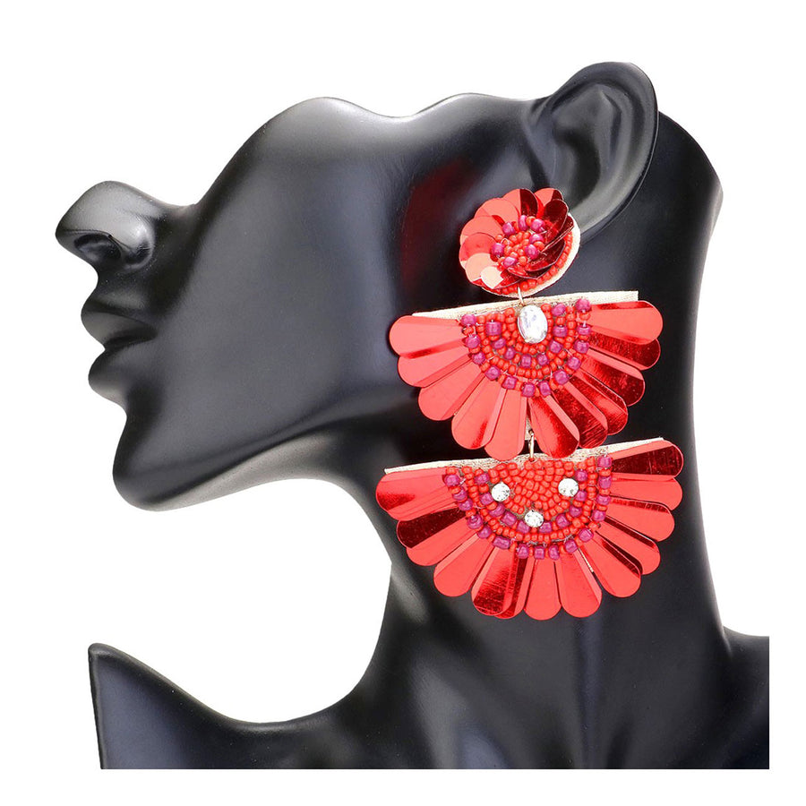 Romantic Fuchsia Floral Fan Link Earrings