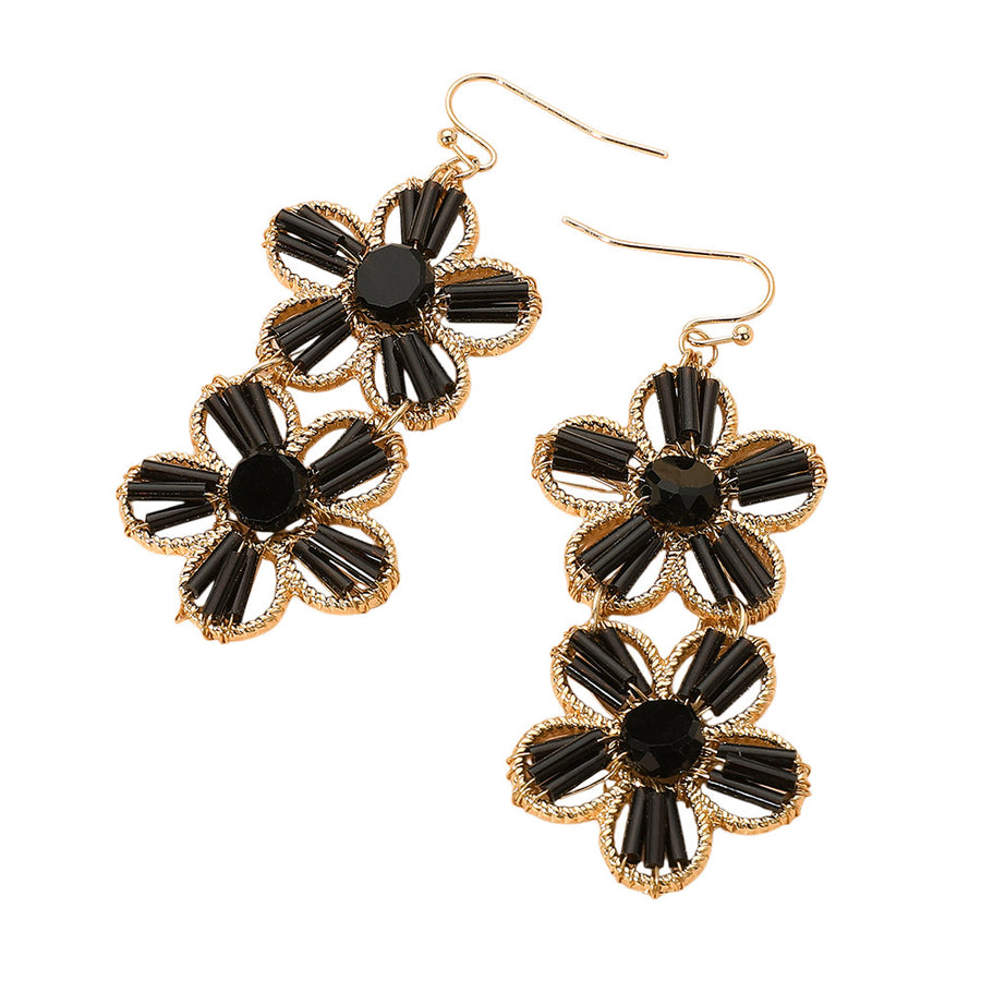 Stunning Turquoise Floral Beaded Link Dangle Earrings