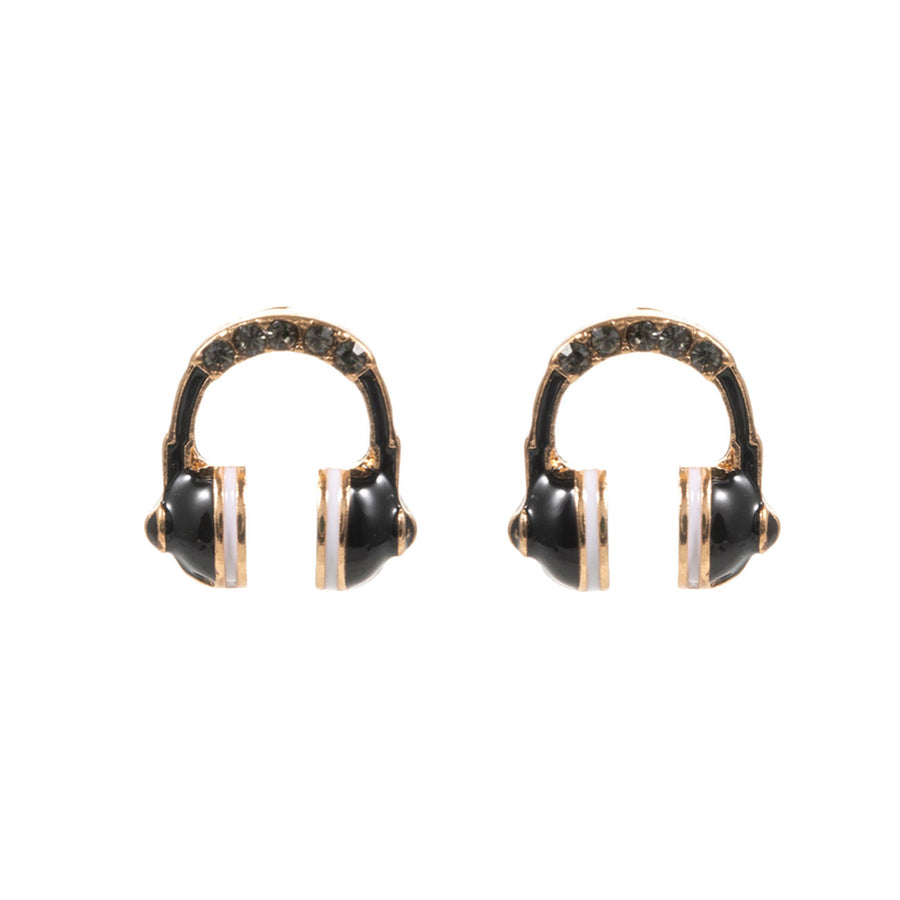Pink Enamel Stone Paved Headphone Stud Earrings