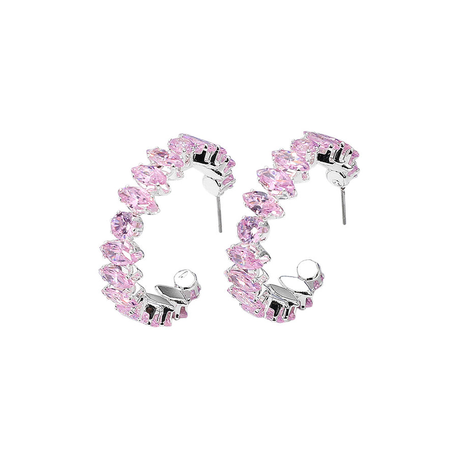 Dazzling Pink Cubic Zirconia Cluster Hoop Earrings