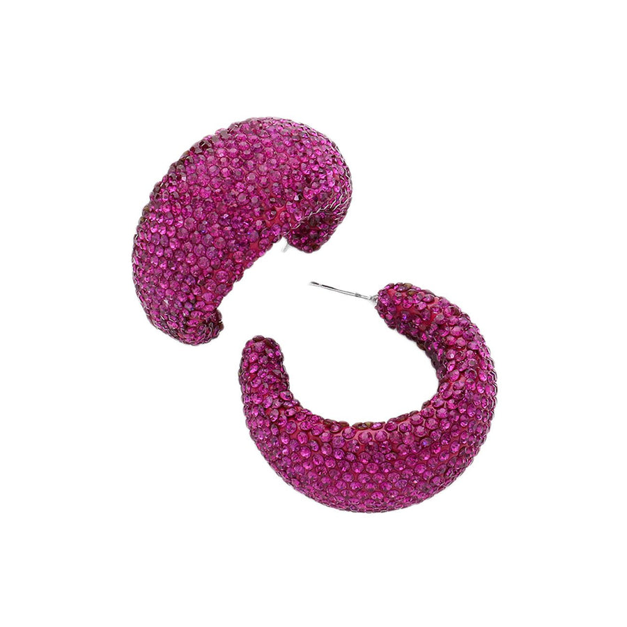 Bling Fuchsia Stud Beaded Hoop Earrings