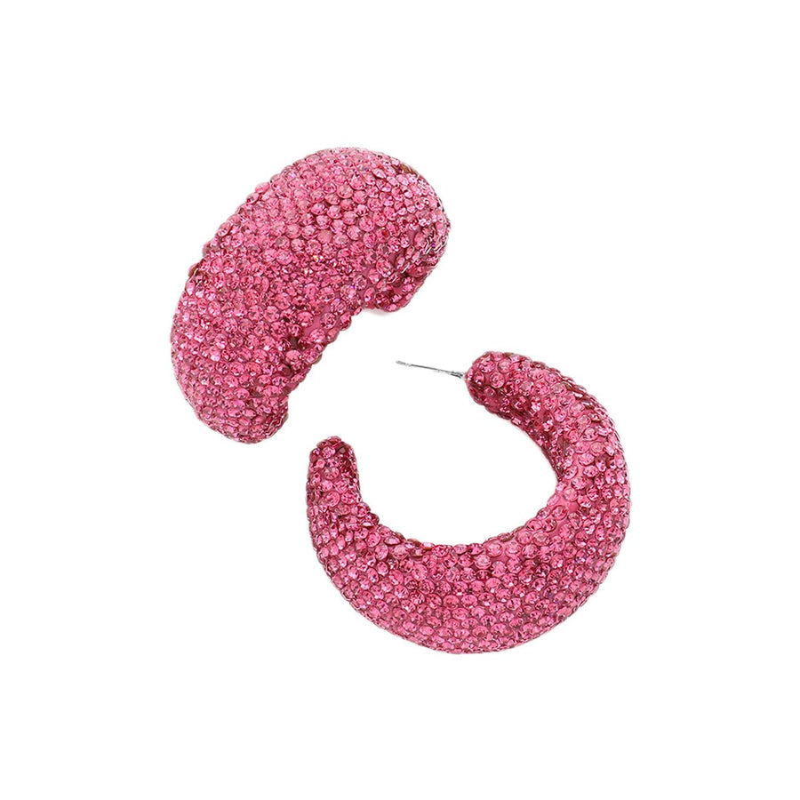 Bling Fuchsia Stud Beaded Hoop Earrings