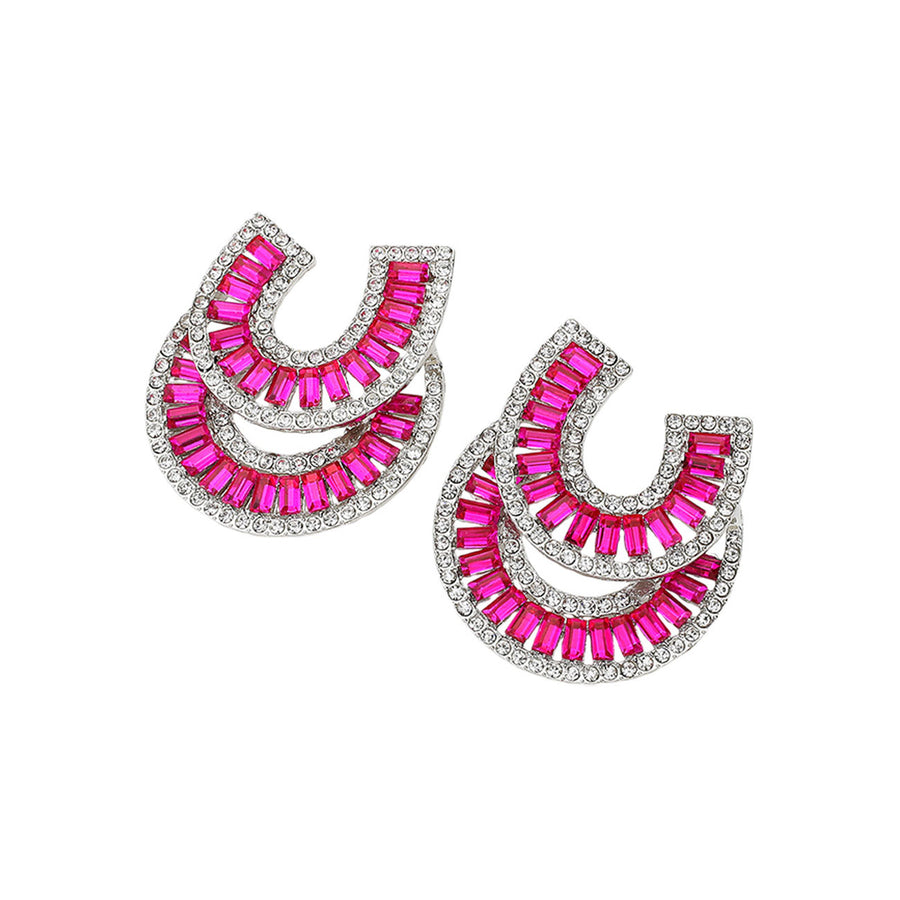 Multi Color Embellished Stone Double Horseshoe Earrings