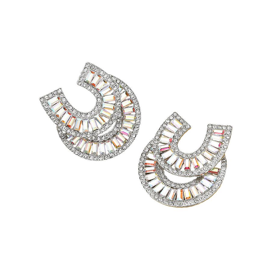 Multi Color Embellished Stone Double Horseshoe Earrings