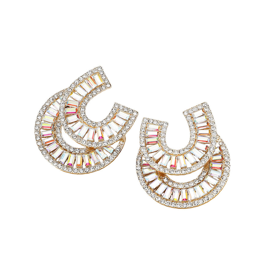 Multi Color Embellished Stone Double Horseshoe Earrings