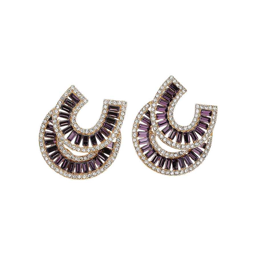 Multi Color Embellished Stone Double Horseshoe Earrings