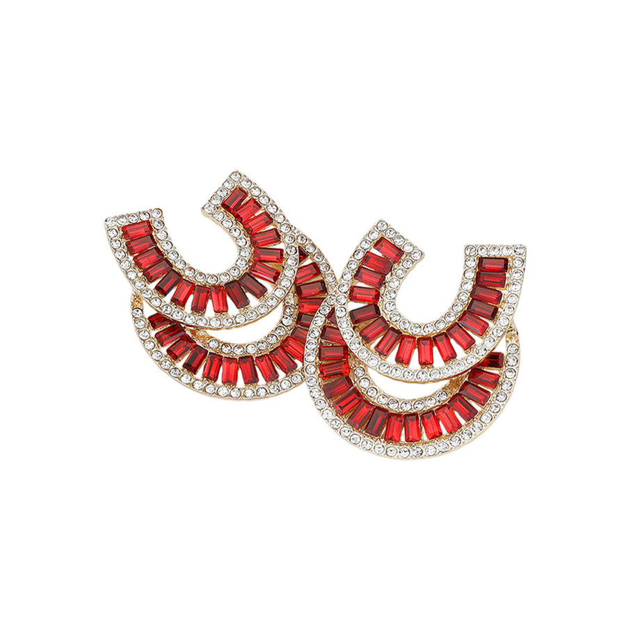 Multi Color Embellished Stone Double Horseshoe Earrings