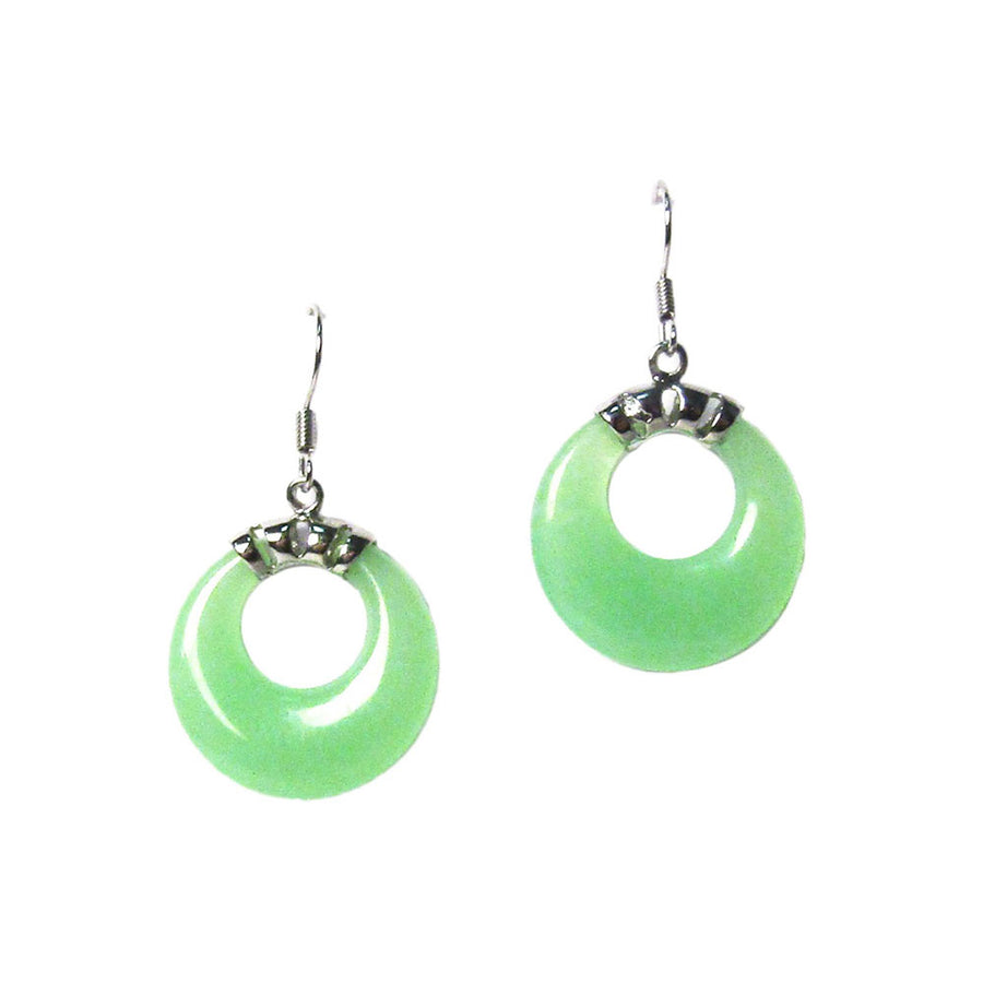 Stunning Apple Green Jade Dangle Hoop Earrings