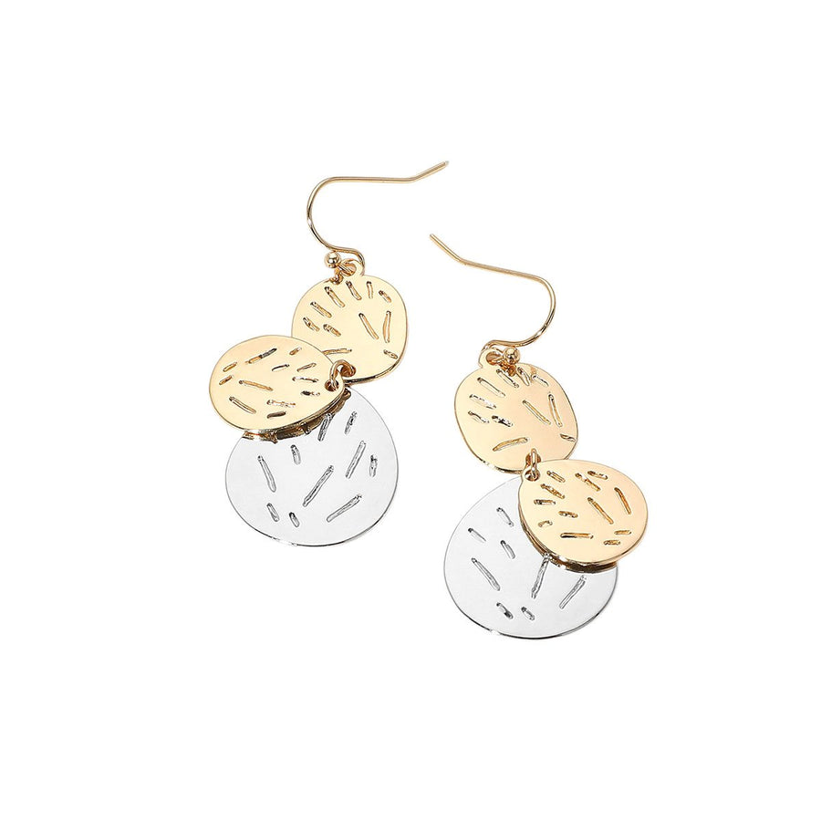 Gold Silver Metal Disc Dangle Earrings