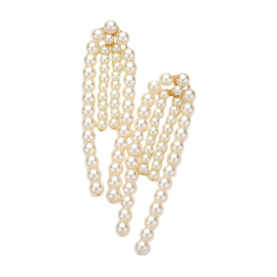 Cream Gold Pearl Fringe Dropdown Earrings