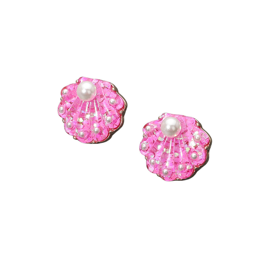 Light Blue Pearl Confetti Glittered Seashell Stud Earrings