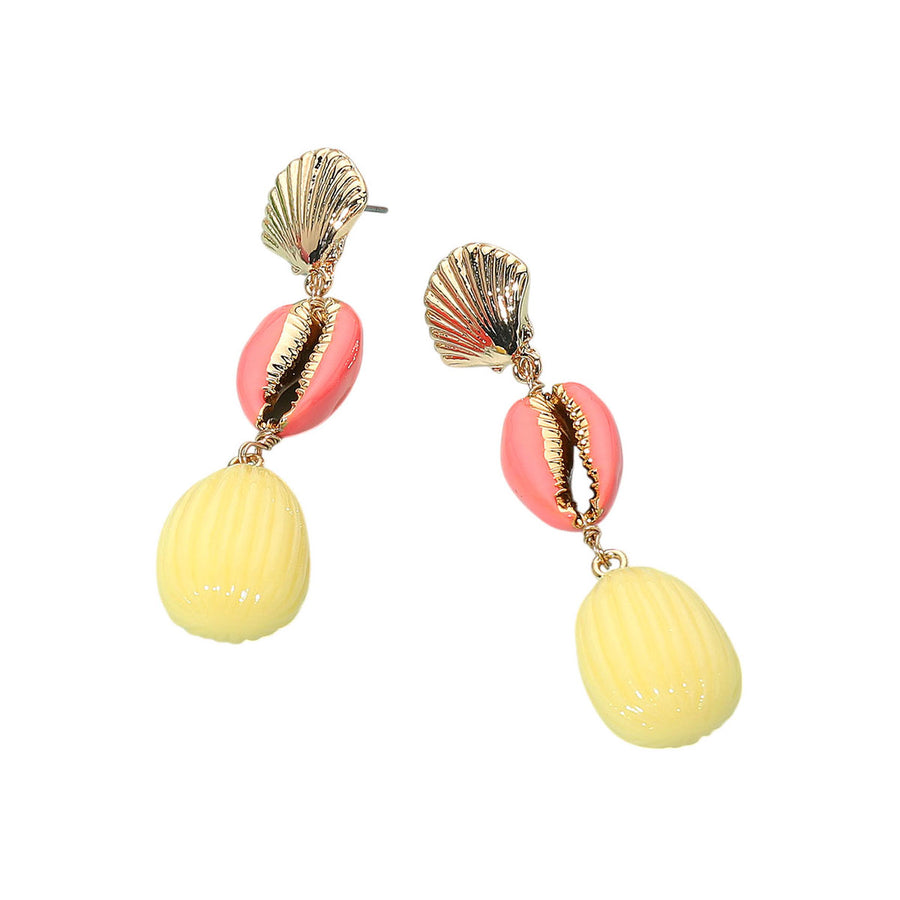 Enamel Pink Puka Shell Seashell Link Earrings