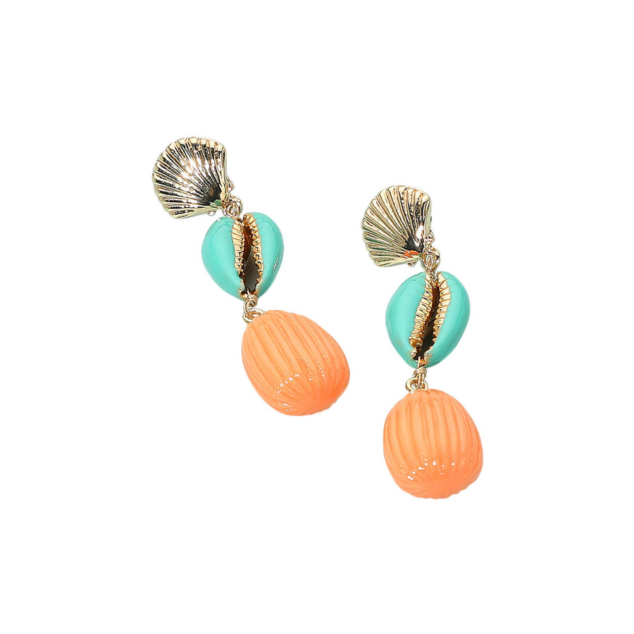 Enamel Pink Puka Shell Seashell Link Earrings