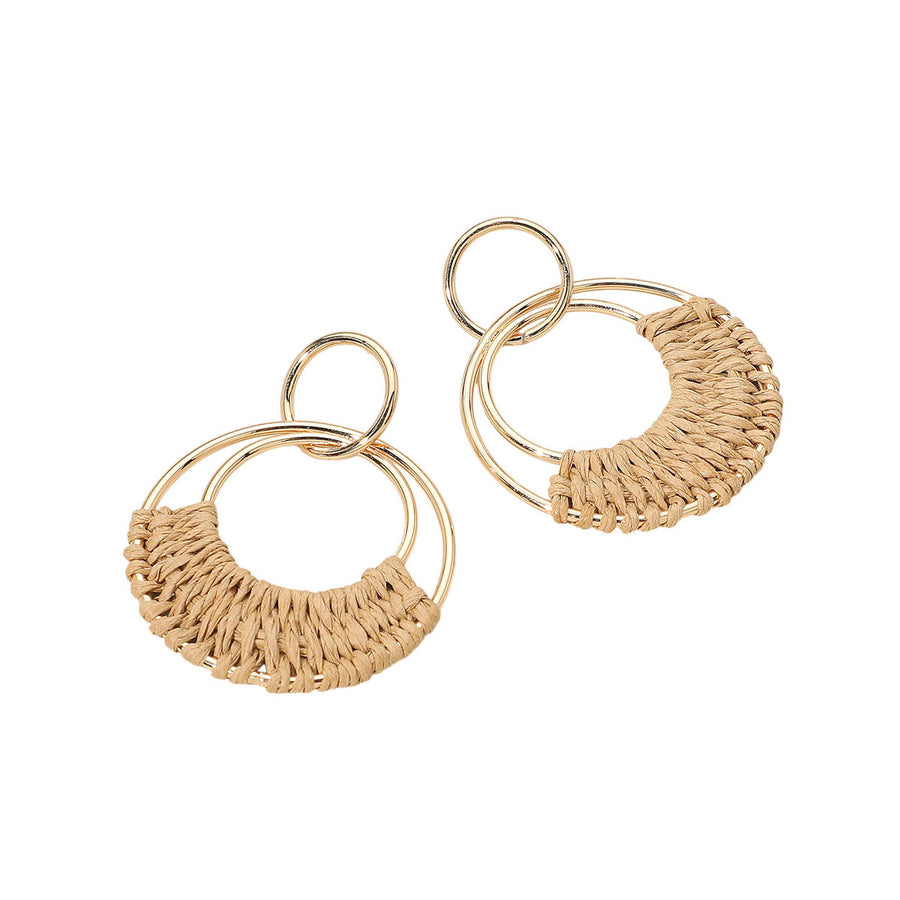 Fuchsia Raffia Wrapped Ring Dangle Earrings