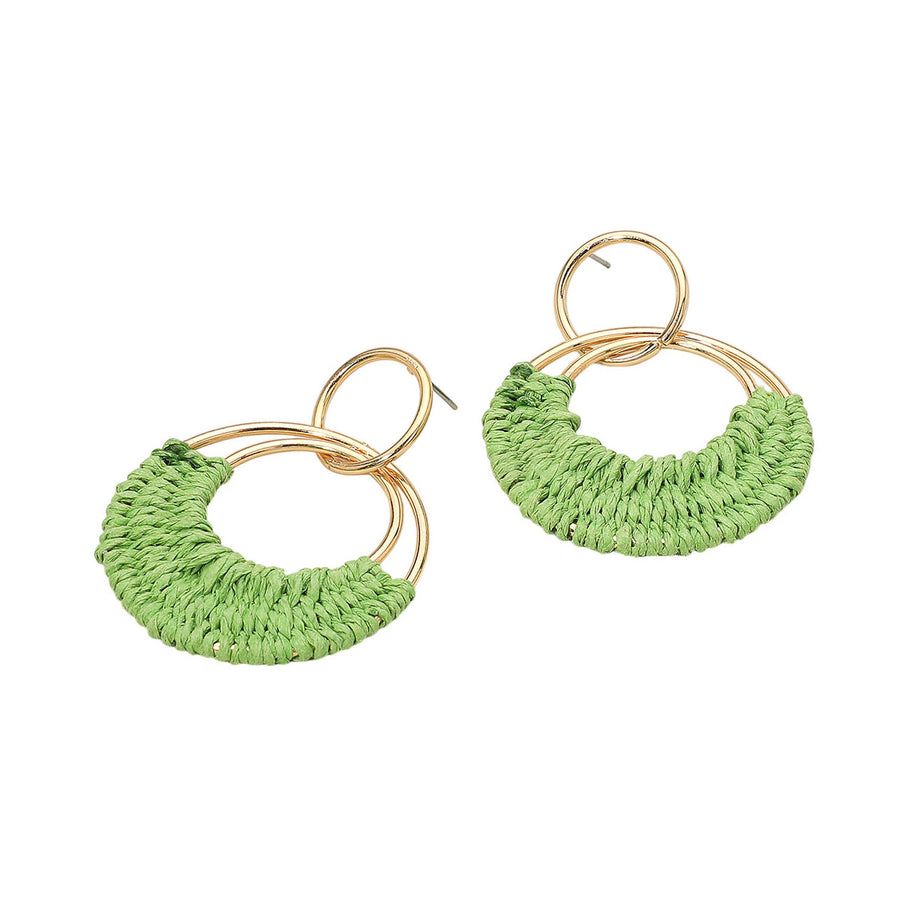 Fuchsia Raffia Wrapped Ring Dangle Earrings