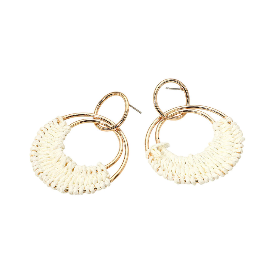 Fuchsia Raffia Wrapped Ring Dangle Earrings
